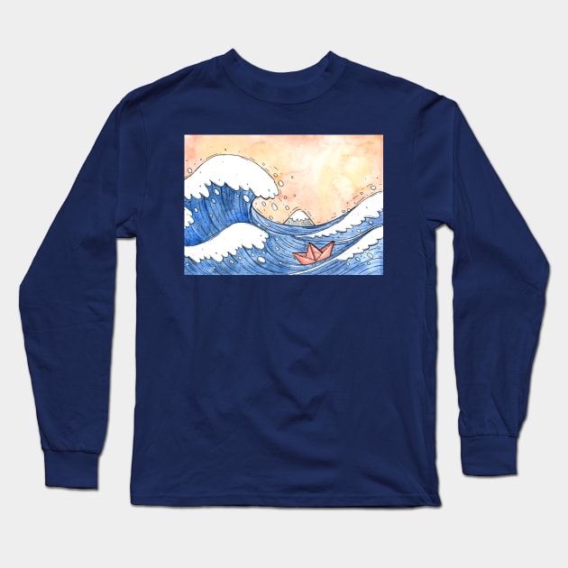 Great Wave Paper Boat Long Sleeve T-Shirt by Tania Tania